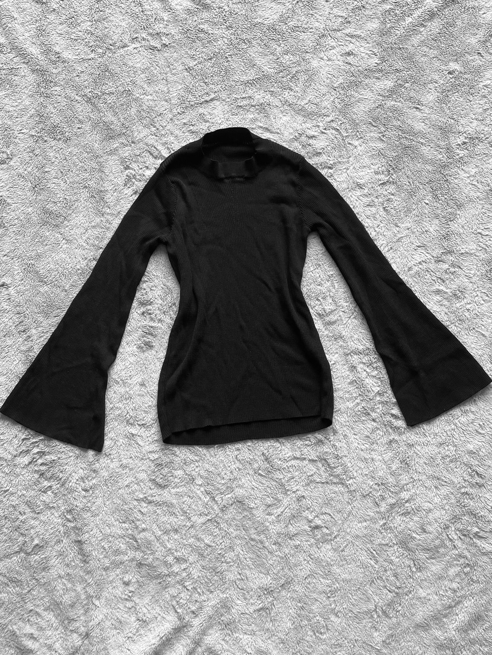 Classic Black Bell Sleeve Ribbed Top